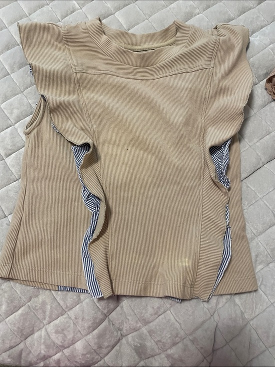 Anthropologie Tops - Anthropologie Beige Ruffle-Trim Knit Top